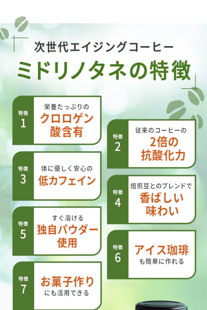 おすすめのグリーンコーヒーミドリノタネには7つの特徴があります