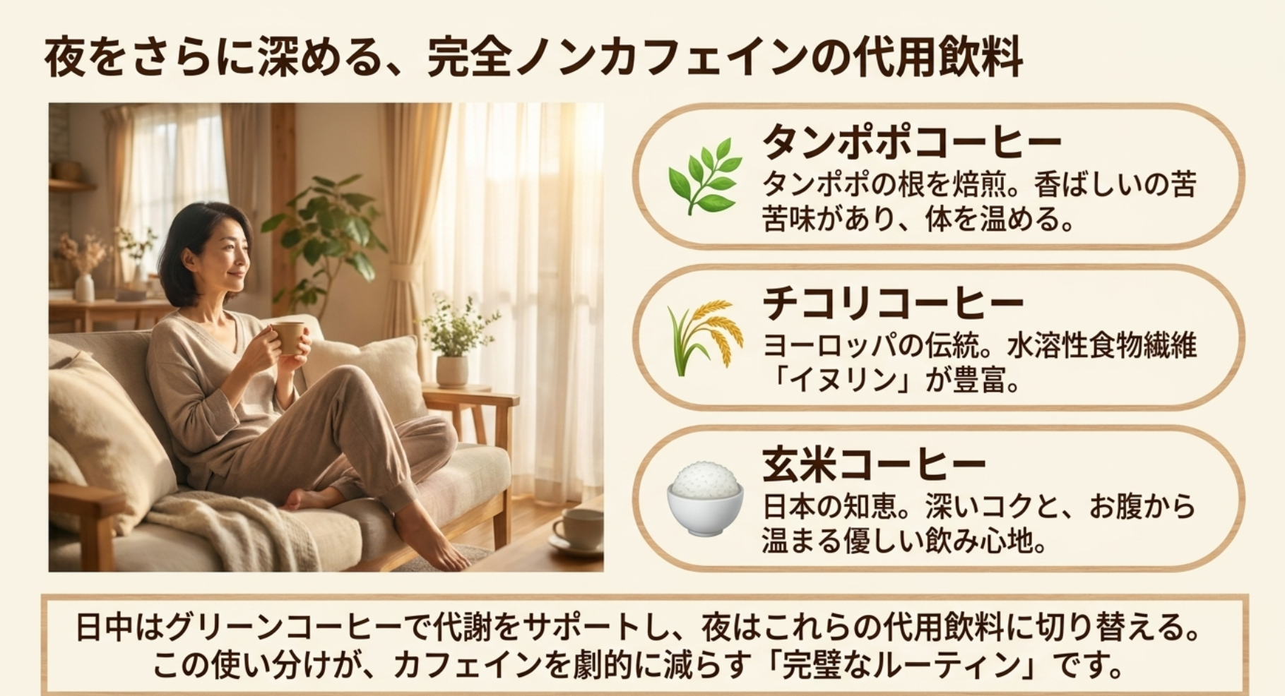 美容と健康を維持するノンカフェイン代用飲料の活用