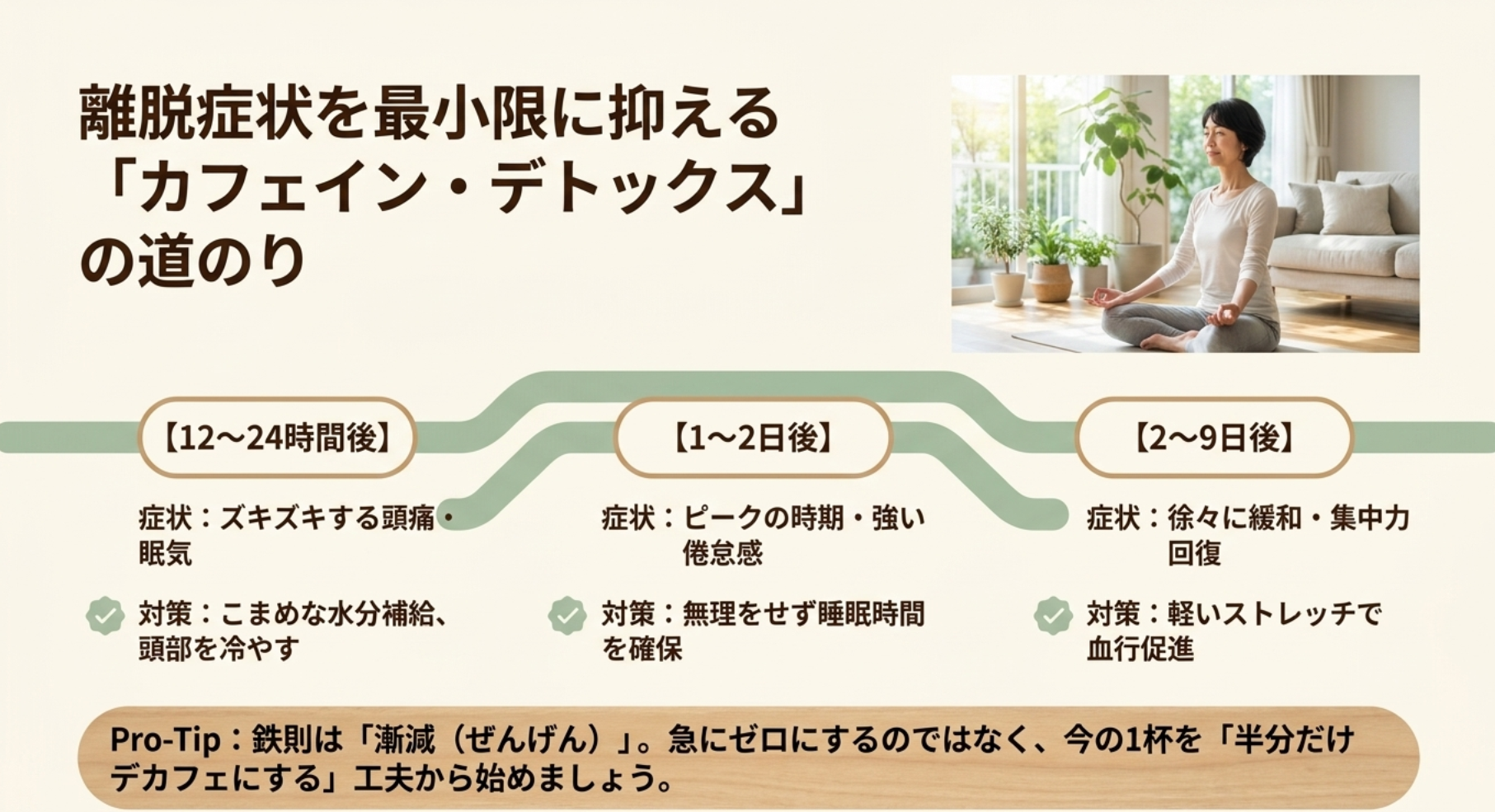 カフェイン離脱症状による頭痛や倦怠感への対策