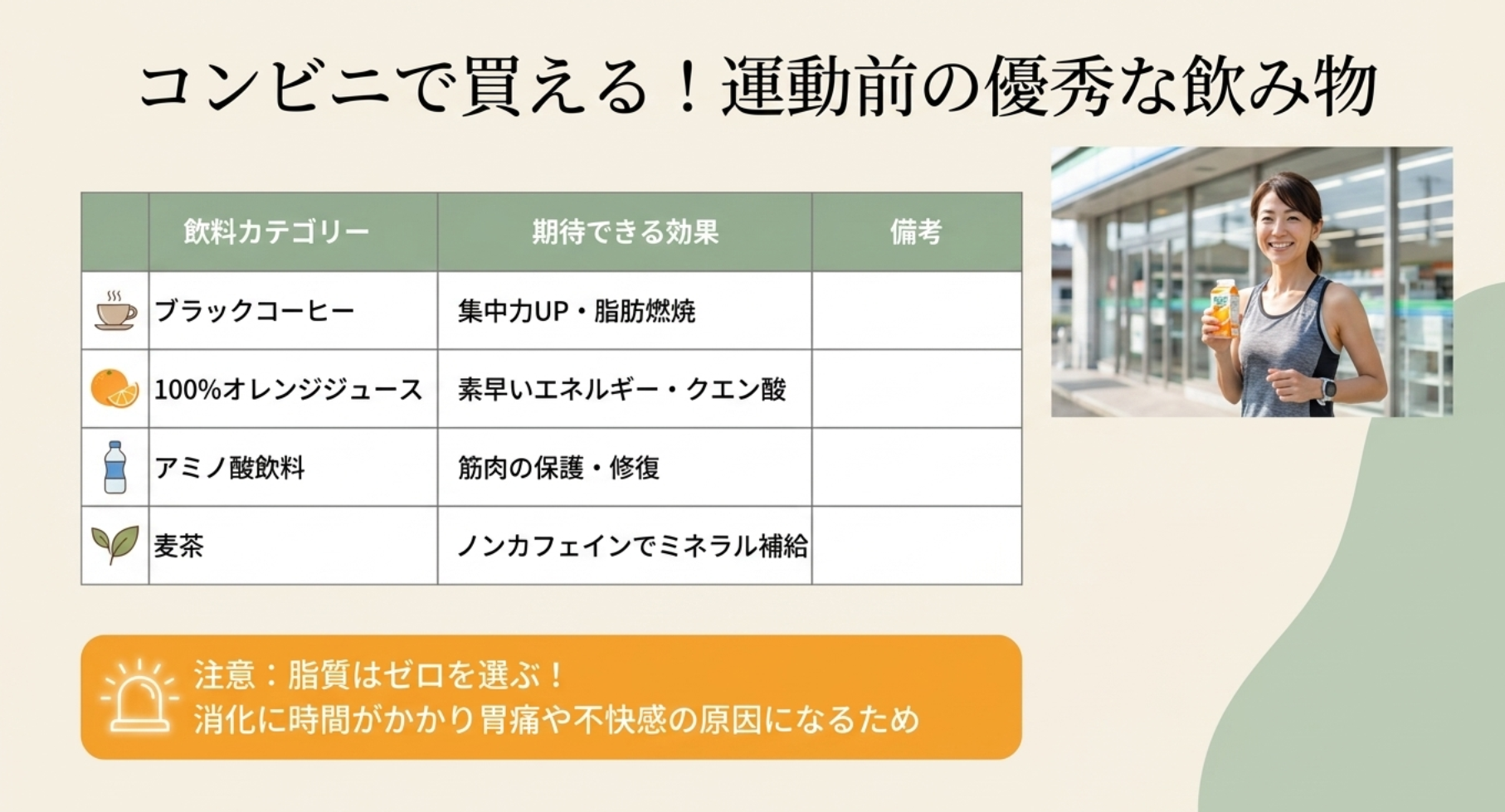コンビニで手軽に選べる運動前のおすすめ飲料